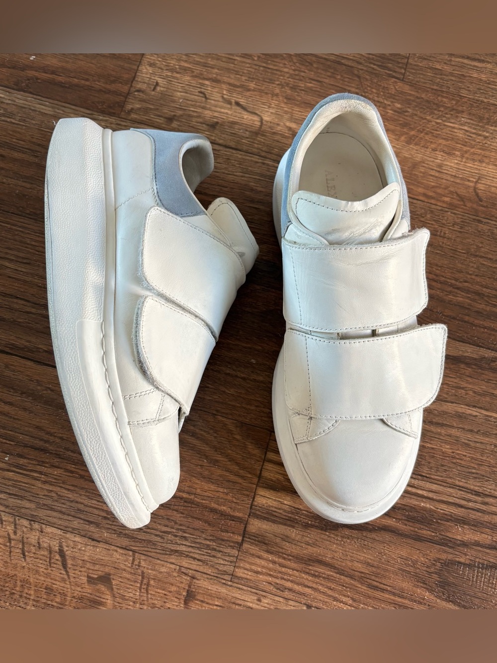 Alexander McQueen Oversized Double Velcro Strap Leather White Sneakers 37.5/7.5